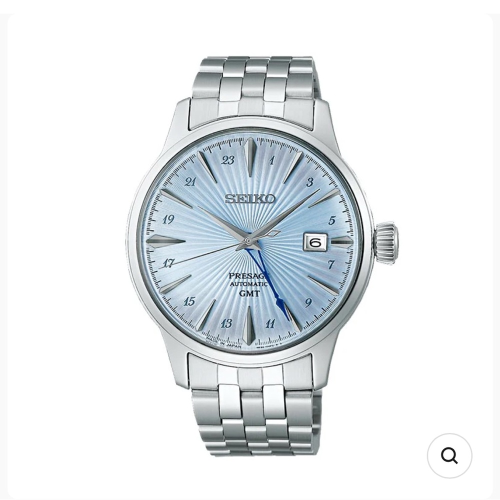 Seiko Presage Automatic GMT Watch - Silver and Blue